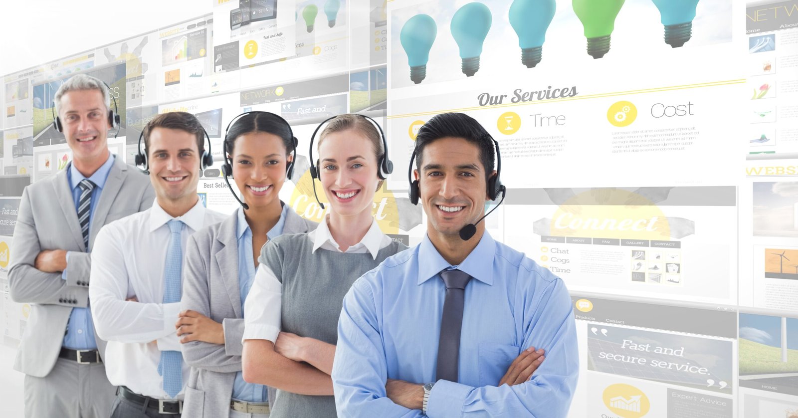 Call center executives in headset excelsis tech support
